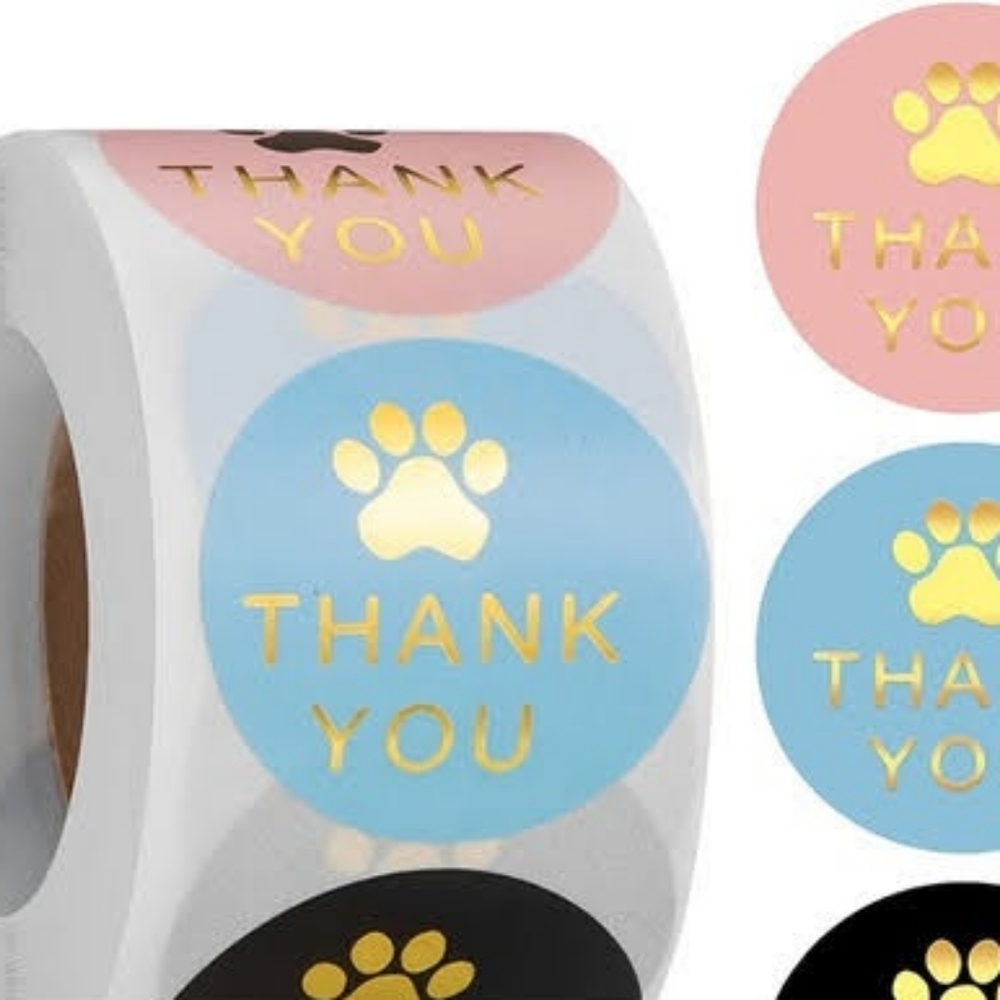 Thank you stickers Dog paws 1" 500pcs each roll.